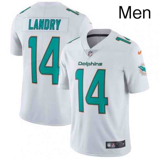 Mens Nike Miami Dolphins 14 Jarvis Landry White Vapor Untouchable Limited Player NFL Jersey